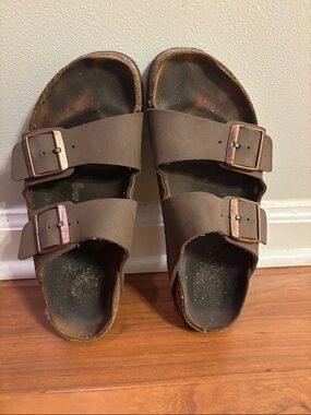 Birkenstock Brown Two-Strap Slide Sandals